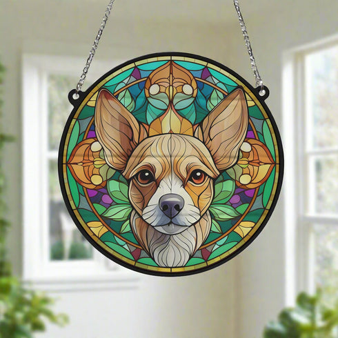 Chihuahua Fawn Stained Glass Effect Suncatcher